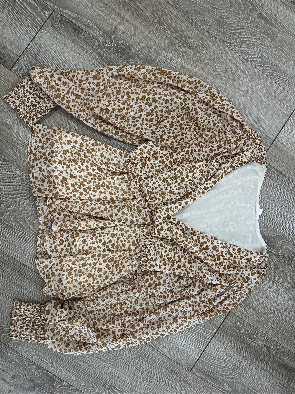 Blu Pepper Cream and Brown Floral Peplum Blouse